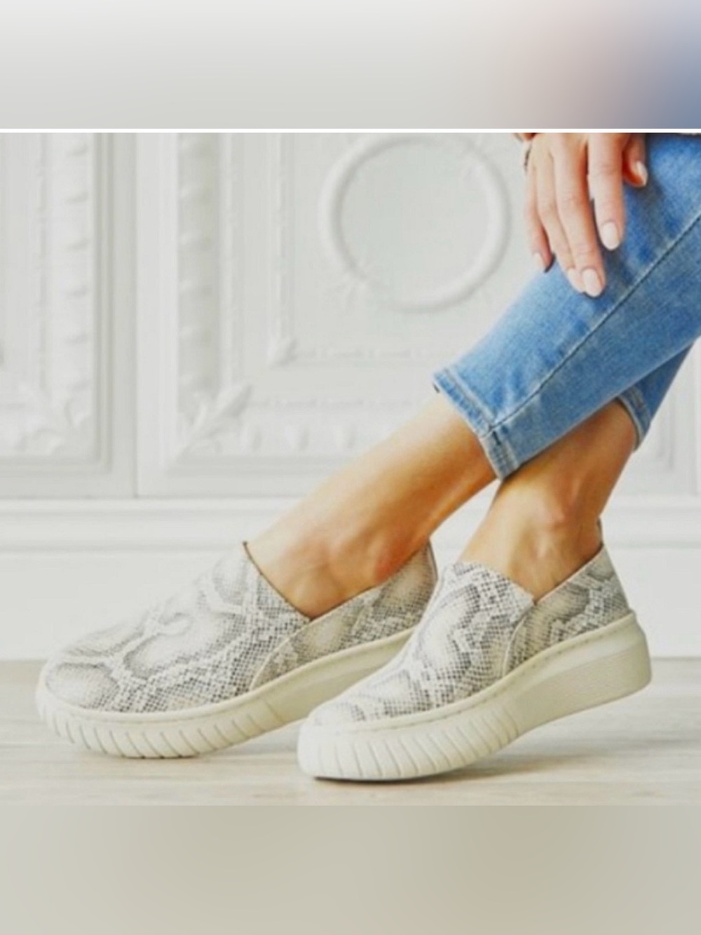 Söfft Potina Snake Print Platform Slip-On Sneakers Sz 10 Coastal Chic Leather - Picture 1 of 8